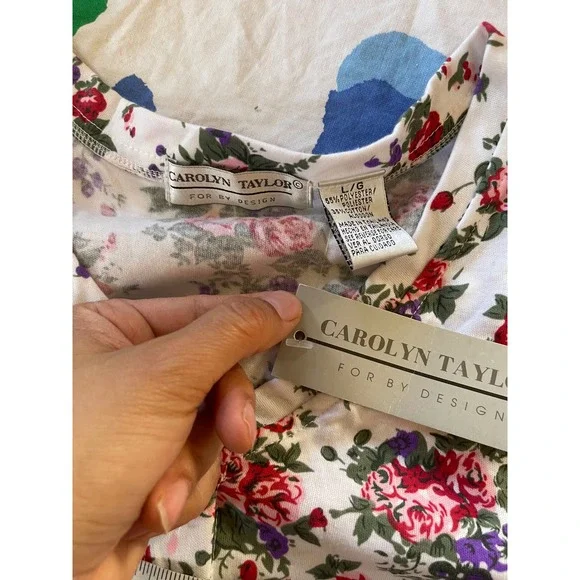 NWT Womens Floral Midi Dress White Pink V-Neck Sleeveless Large cottagcore - Picture 5 of 5